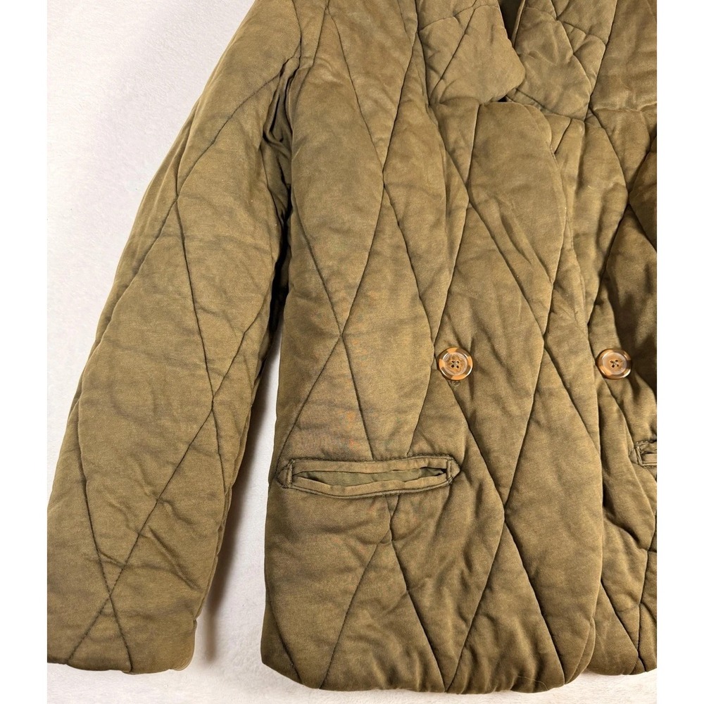 Free People Quilted Puffer Jacket Olive Green Double Breasted Oversized XS - Picture 4 of 15